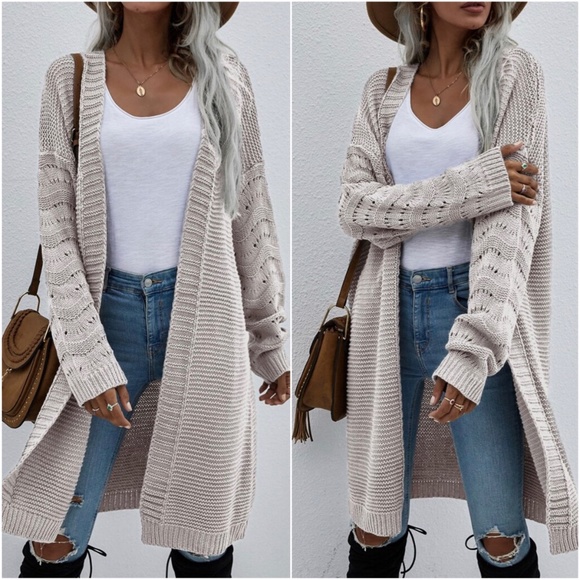 BellanBlue Sweaters - Cozy Beige Oversized Open Front Long Cardigan